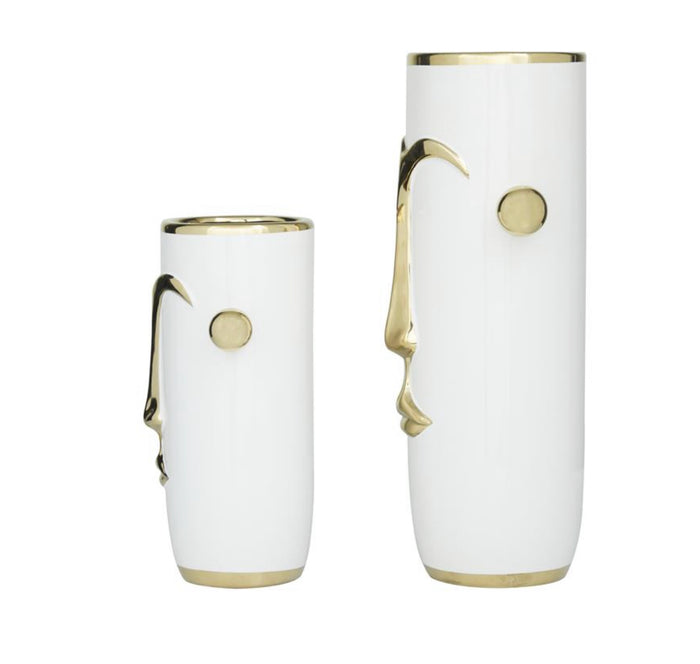 WHITE CERAMIC FACE VASE WITH GOLD DETAILS