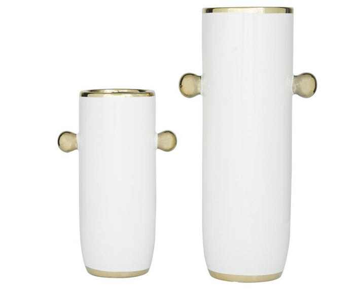 WHITE CERAMIC FACE VASE WITH GOLD DETAILS