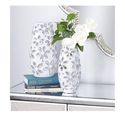 WHITE CERAMIC FLORAL HANDMADE DAISY CUT OUT VASE