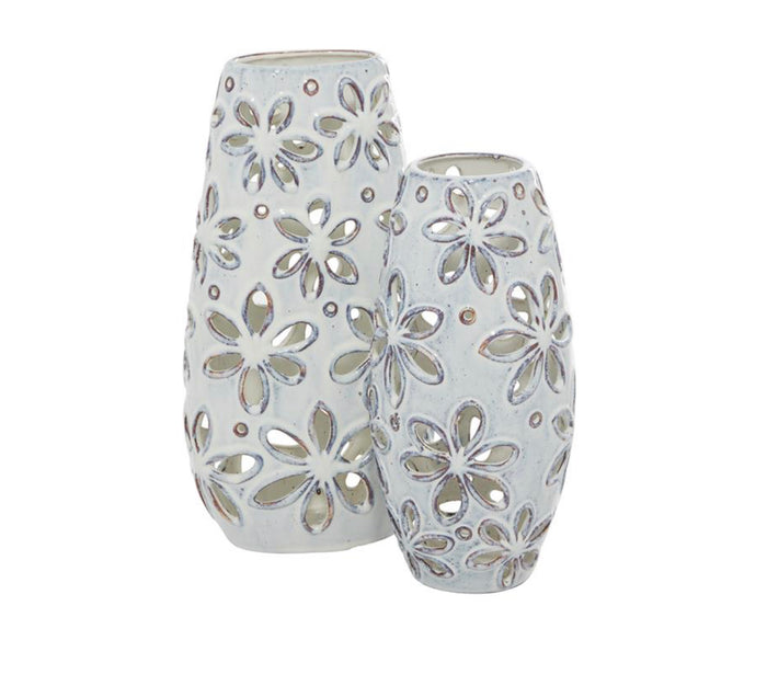 WHITE CERAMIC FLORAL HANDMADE DAISY CUT OUT VASE