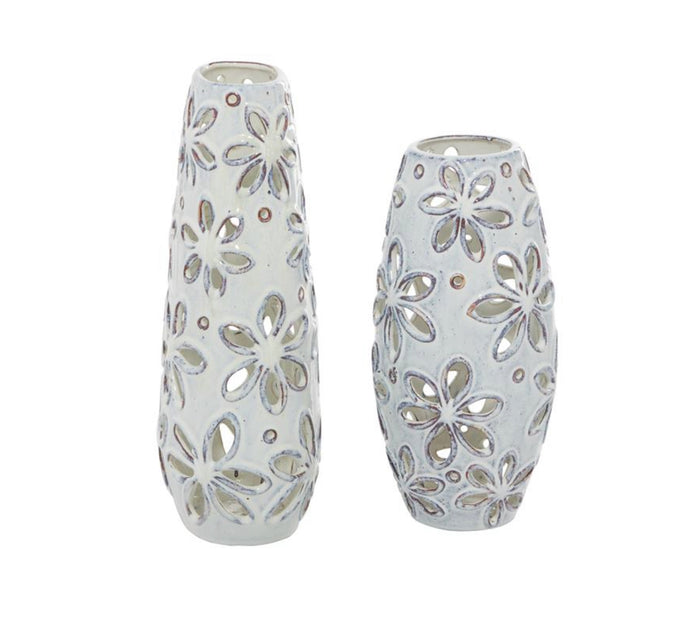 WHITE CERAMIC FLORAL HANDMADE DAISY CUT OUT VASE