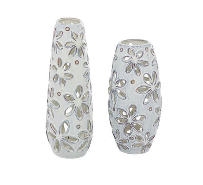 WHITE CERAMIC FLORAL HANDMADE DAISY CUT OUT VASE