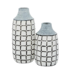 WHITE CERAMIC HANDMADE VASE WITH GRID PATTERN
