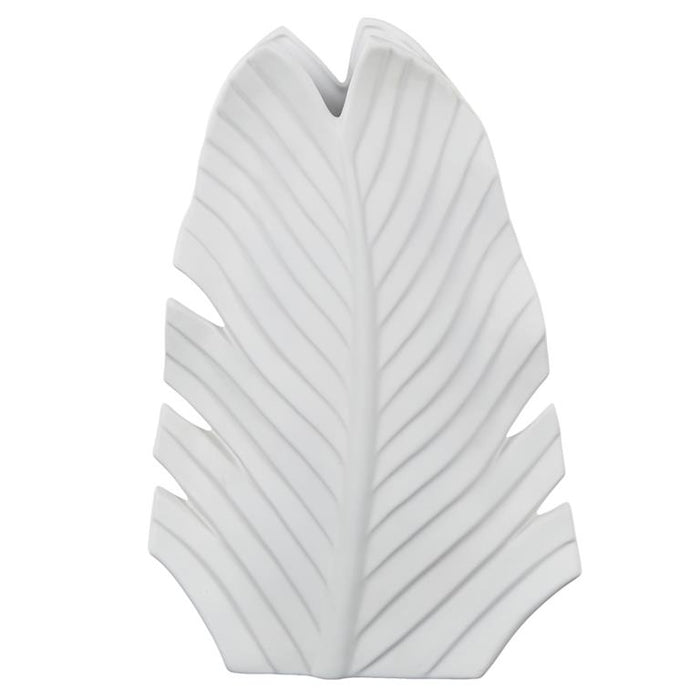 White Ceramic Palm Tree Curved Leaf Decorative Vase