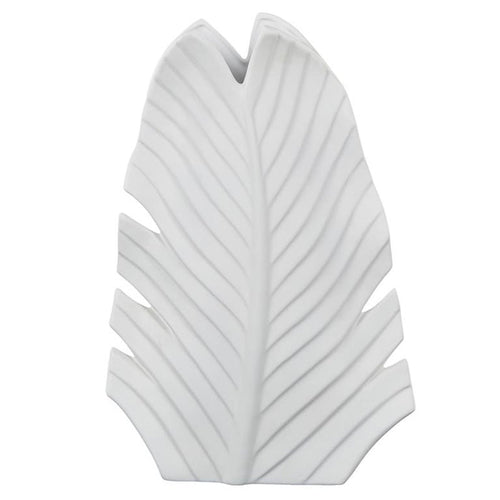 White Ceramic Palm Tree Curved Leaf Decorative Vase