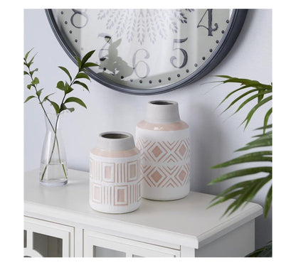 WHITE CERAMIC VASE WITH DIAMOND PATTERNS
