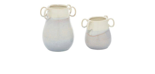 WHITE CERAMIC VASE WITH HANDLES