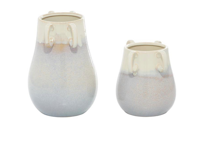 WHITE CERAMIC VASE WITH HANDLES