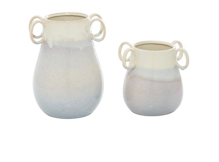 WHITE CERAMIC VASE WITH HANDLES