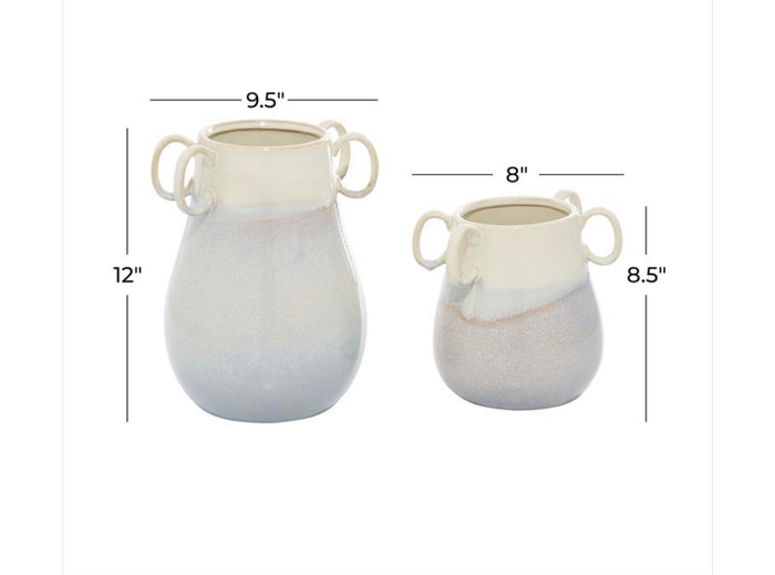 WHITE CERAMIC VASE WITH HANDLES