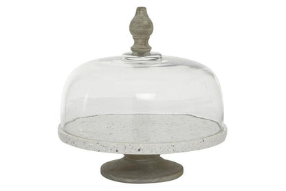 WHITE GLASS AND METAL CONTEMPORARY CAKE STAND WITH CLOCHE