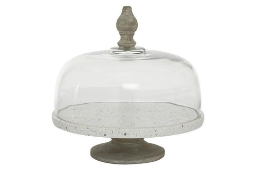 WHITE GLASS AND METAL CONTEMPORARY CAKE STAND WITH CLOCHE