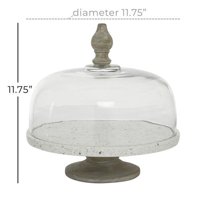 WHITE GLASS AND METAL CONTEMPORARY CAKE STAND WITH CLOCHE