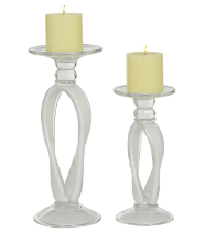 WHITE GLASS CANDLE HOLDER, SET OF 2 10", 13"H
