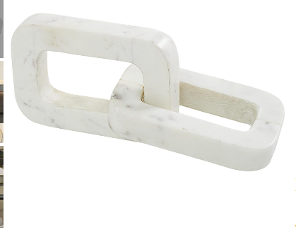 WHITE MARBLE CHAIN GEOMETRIC 2 LINK SCULPTURE, 10" X 4" X 3"