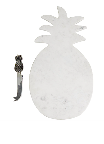 WHITE MARBLE HANDMADE CUTTING BOARD WITH MATCHING CHEESE KNIFE, SET OF 2 9", 6"W