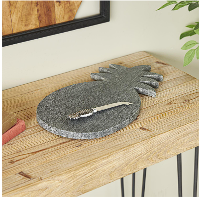 WHITE MARBLE HANDMADE CUTTING BOARD WITH MATCHING CHEESE KNIFE, SET OF 2 9", 6"W