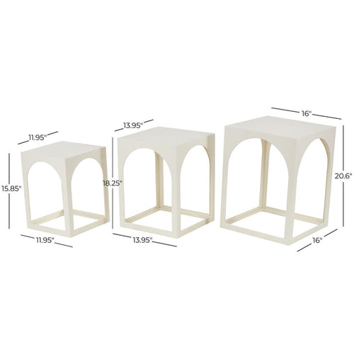 White Metal Nested Side End Accent Table with Arched Cutouts