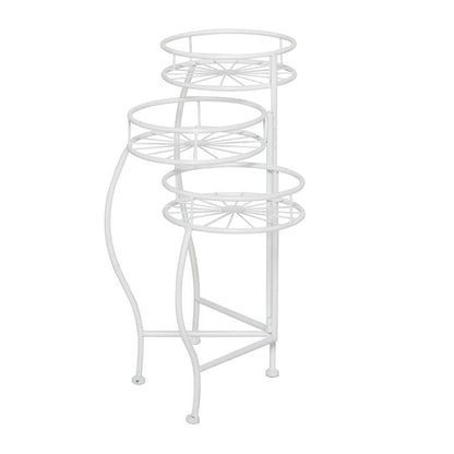 WHITE METAL STARBURST INDOOR OUTDOOR 3 TIER PLANTSTAND