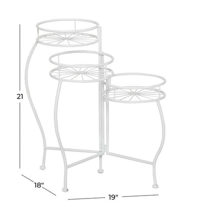 WHITE METAL STARBURST INDOOR OUTDOOR 3 TIER PLANTSTAND