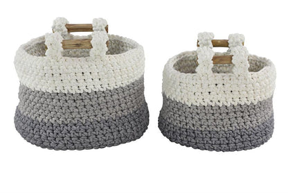 WHITE POLYESTER HANDMADE OMBRE EFFECT STORAGE BASKET WITH HANDLES