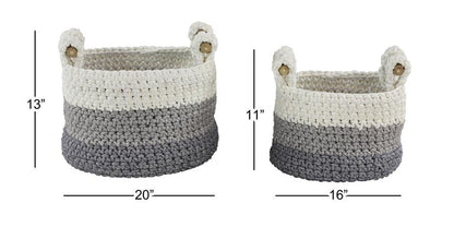 WHITE POLYESTER HANDMADE OMBRE EFFECT STORAGE BASKET WITH HANDLES