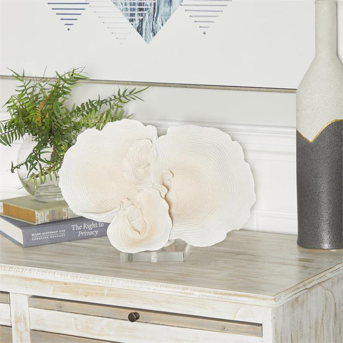 WHITE POLYSTONE CORAL SCULPTURE
