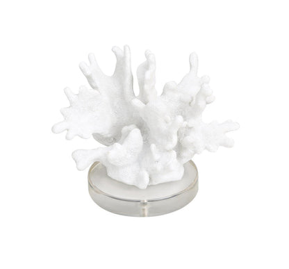 WHITE POLYSTONE CORAL SMALL TEXTURED SCULPTURE WITH CLEAR ACRYLIC BASE, 6" X 4" X 5"