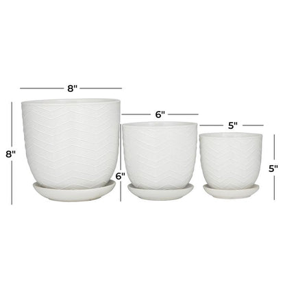 WHITE PORCELAIN INDOOR OUTDOOR PLANTER WITH ATTACHED SAUCER