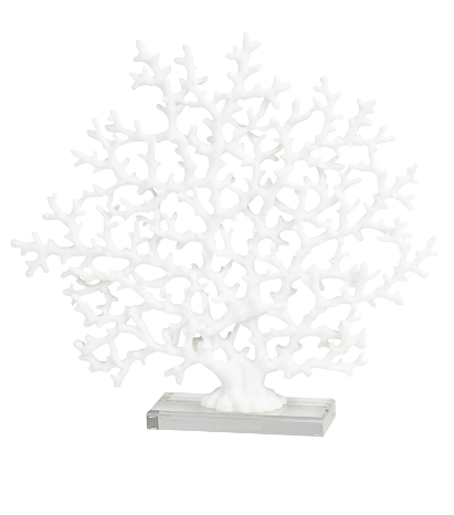 WHITE RESIN CORAL SCULPTURE WITH CLEAR RESIN BASE, 17" X 3" X 16"