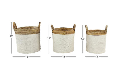 WHITE SEAGRASS HANDMADE TWO TONED STORAGE BASKET WITH HANDLES