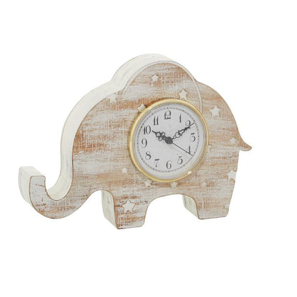 WHITE WOOD ELEPHANT CLOCK