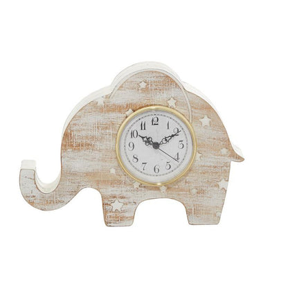 WHITE WOOD ELEPHANT CLOCK