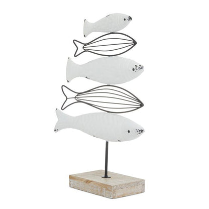 WHITE WOOD FISH SCULPTURE