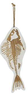 WHITE WOOD FISH WALL DECOR WITH HANGING ROPE