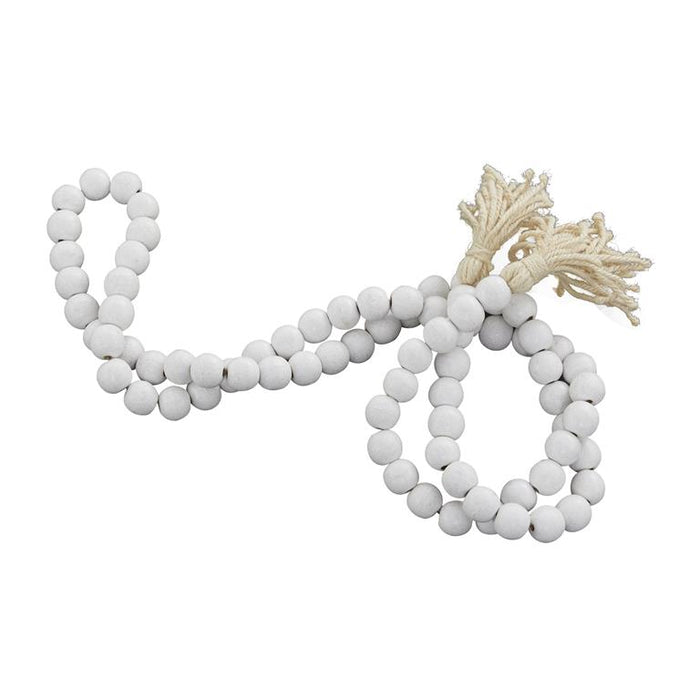 WHITE WOOD HANDMADE BEADED GARLAND WITH TASSEL