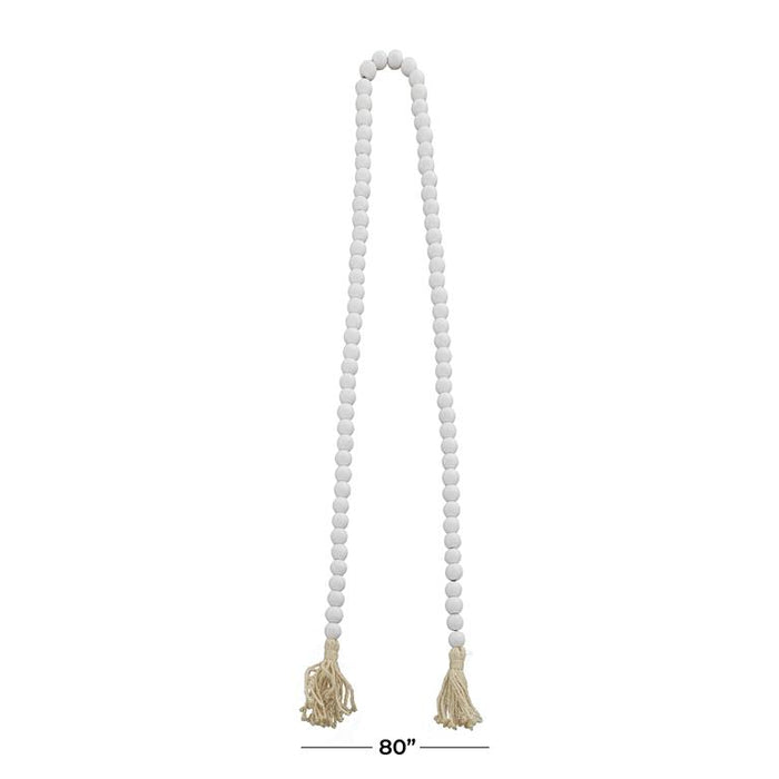 WHITE WOOD HANDMADE BEADED GARLAND WITH TASSEL
