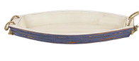 WHITE WOOD SAIL BOAT TRAY WITH ROPE HANDLES,