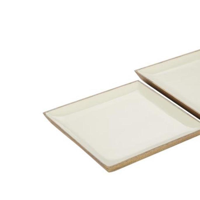 WHITE WOOD TRAY WITH ENAMEL INTERIOR