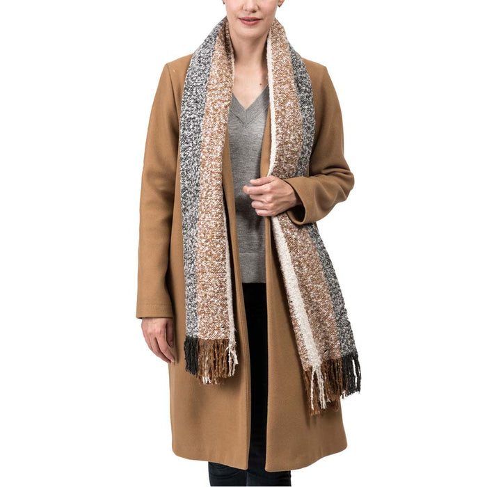 Women Oversized Tan, White and Gray Scarf with Tassels,250g
