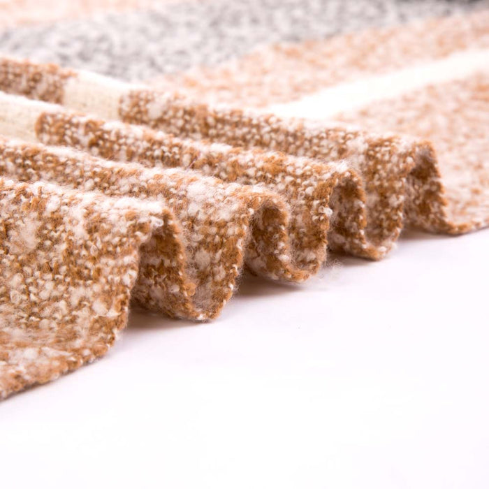Women Oversized Tan, White and Gray Scarf with Tassels,250g
