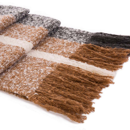 Women Oversized Tan, White and Gray Scarf with Tassels,250g