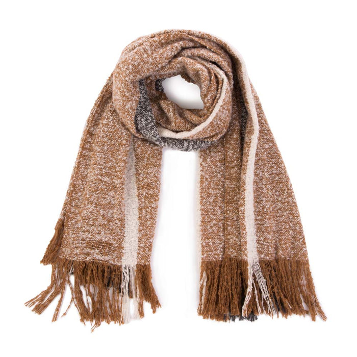 Women Oversized Tan, White and Gray Scarf with Tassels,250g