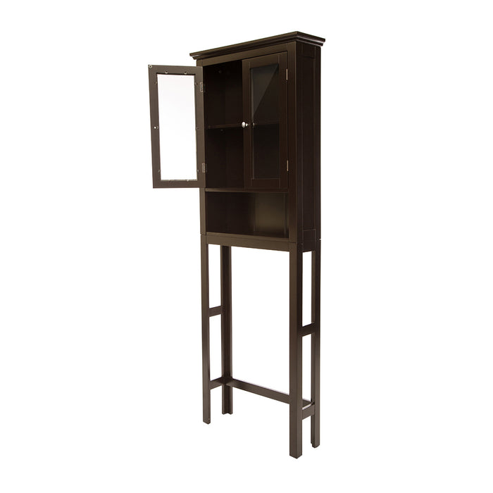 Wooden Free Standing Storage Cabinet with Glass Double Doors, Espresso