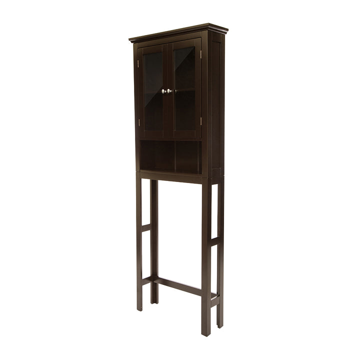 Wooden Free Standing Storage Cabinet with Glass Double Doors, Espresso
