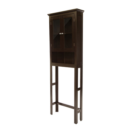 Wooden Free Standing Storage Cabinet with Glass Double Doors, Espresso
