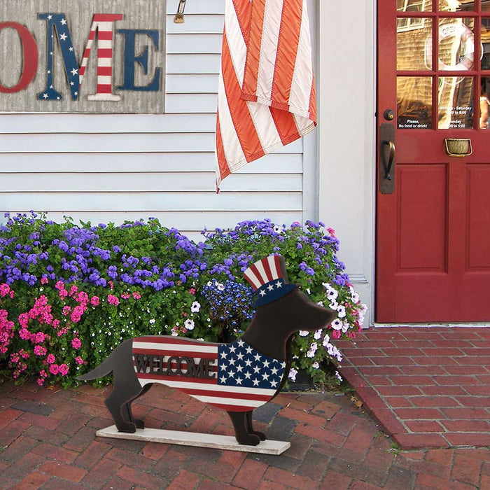 Wooden Metal Patriotic Double Sided Dachshund Porch Sign