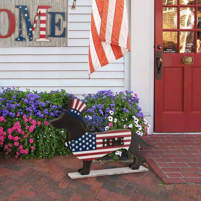 Wooden Metal Patriotic Double Sided Dachshund Porch Sign
