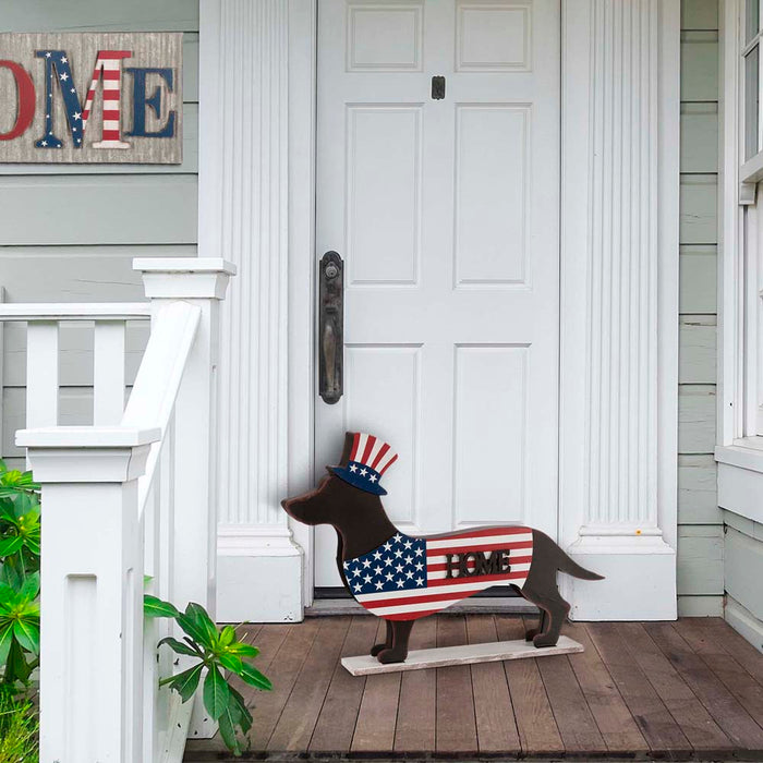 Wooden Metal Patriotic Double Sided Dachshund Porch Sign