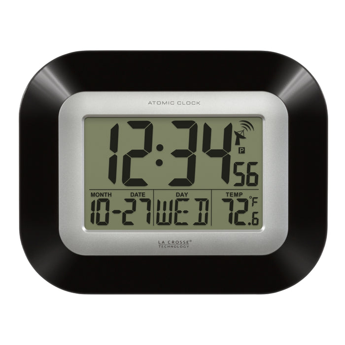 WT-8005U-B Atomic Digital Wall Clock with Indoor Temperature and Date